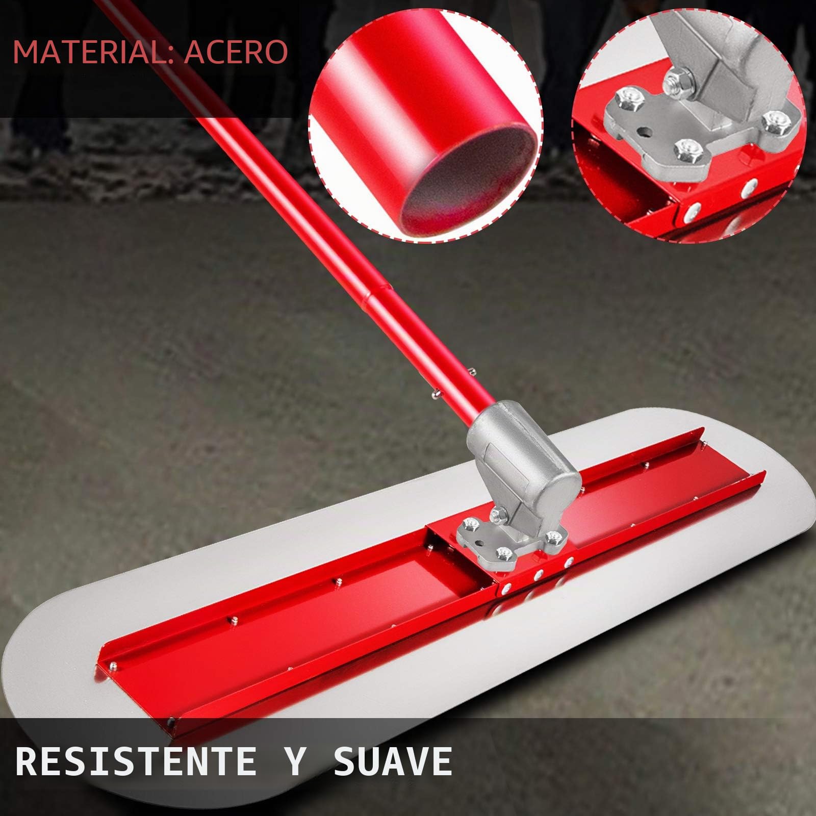 VEVOR Grande Taloche - Paleta de hormigón de Acero, Paleta de mampostería, 3 Asas de 1,8 m, Paleta de enyesado, Soporte Ajustable, hormigón Liso, Cuchillo de Recubrimiento, alisado