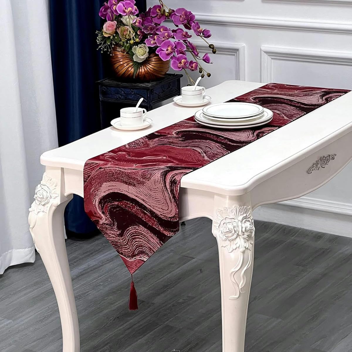 Camino de Mesa Camino de Mesa Rojo Vino para decoración de Fiesta de Navidad,Cubierta de Mesa Antideslizante,Decoración de Mesa a Prueba de manchas-30x200cm