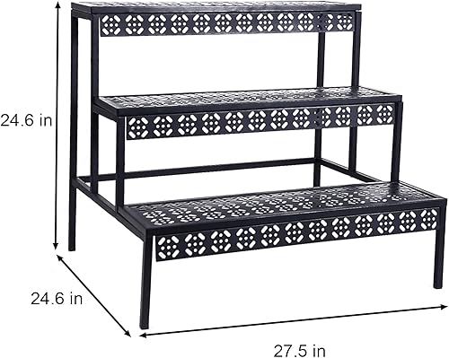 Miniatura 6 de aboxoo Soporte de escalera para plantas de 3 capas rectangulares, estilo escalera, resistente a la corrosión y a la intemperie, de metal, con patrón