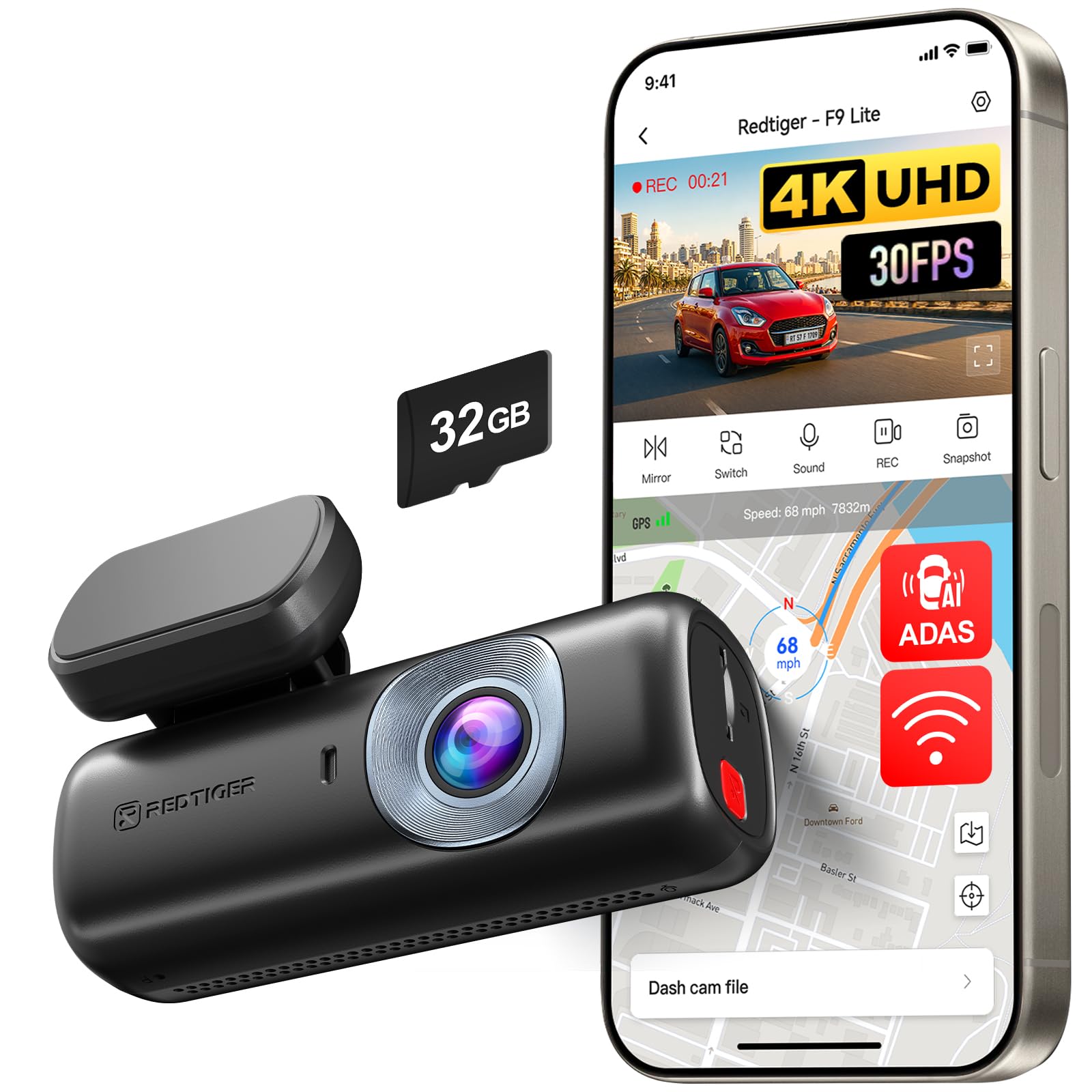 REDTIGER 4K Front Dash Cam for Car, ADAS, with 32GB Memory Card, Built-in WiFi&GPS, Car Camera with G Sensor, Loop Recording, Smart App Control, Night View, 24/7 Parking Mode(F9 Lite)-image-49