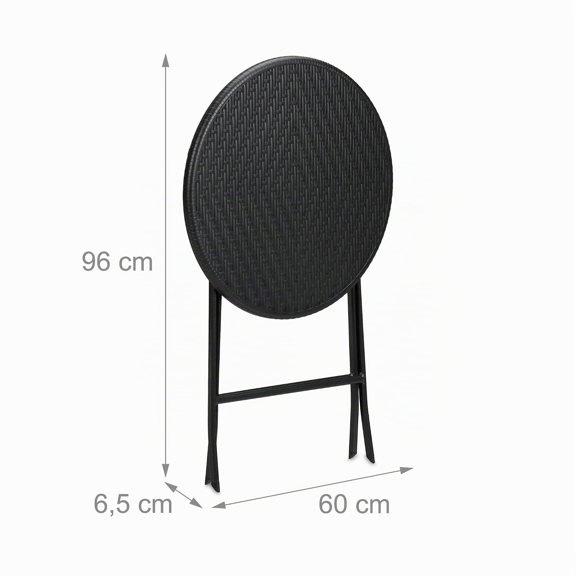 Relaxdays Tavolo da Campeggio Pieghevole, HxD: 75 x 60 cm, Tavolino in Plastica Rotondo, Posto per 4 Persone, Nero