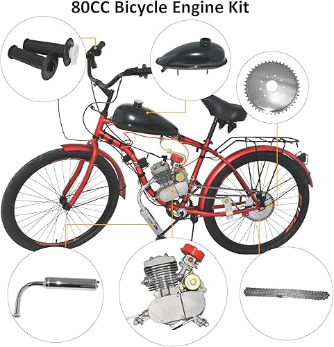 Miniatura 2 de Kit de motor de bicicleta de 80 cc mejorado, kit de motor de bicicleta de 2 tiempos con computadora digital con cable, kit de motor de gasolina con