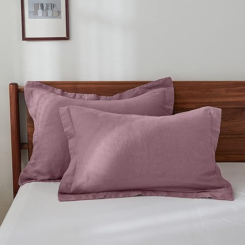 Fundas de almohada, 100% lino belga, lavadas a la piedra, color liso