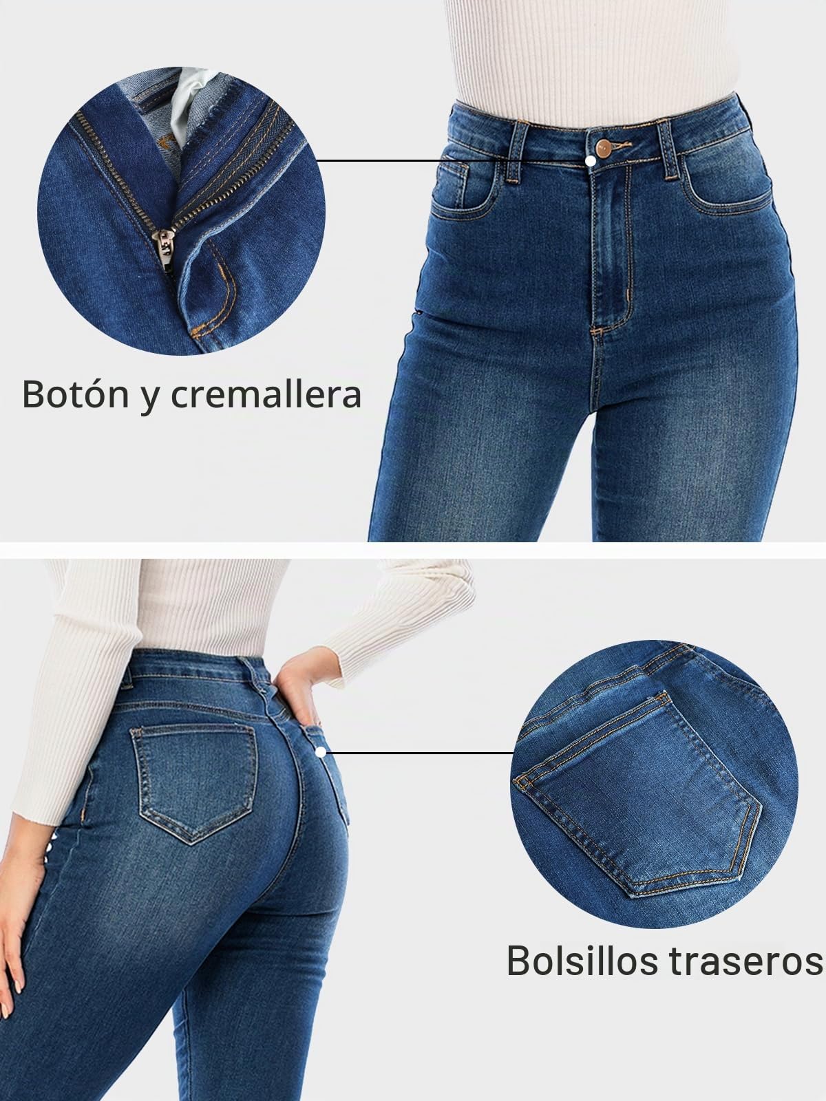 Ecupper Vaqueros Skinny Fit para Mujer, Vaqueros Slim de Cintura Alta, Vaqueros Estirables para Mujer