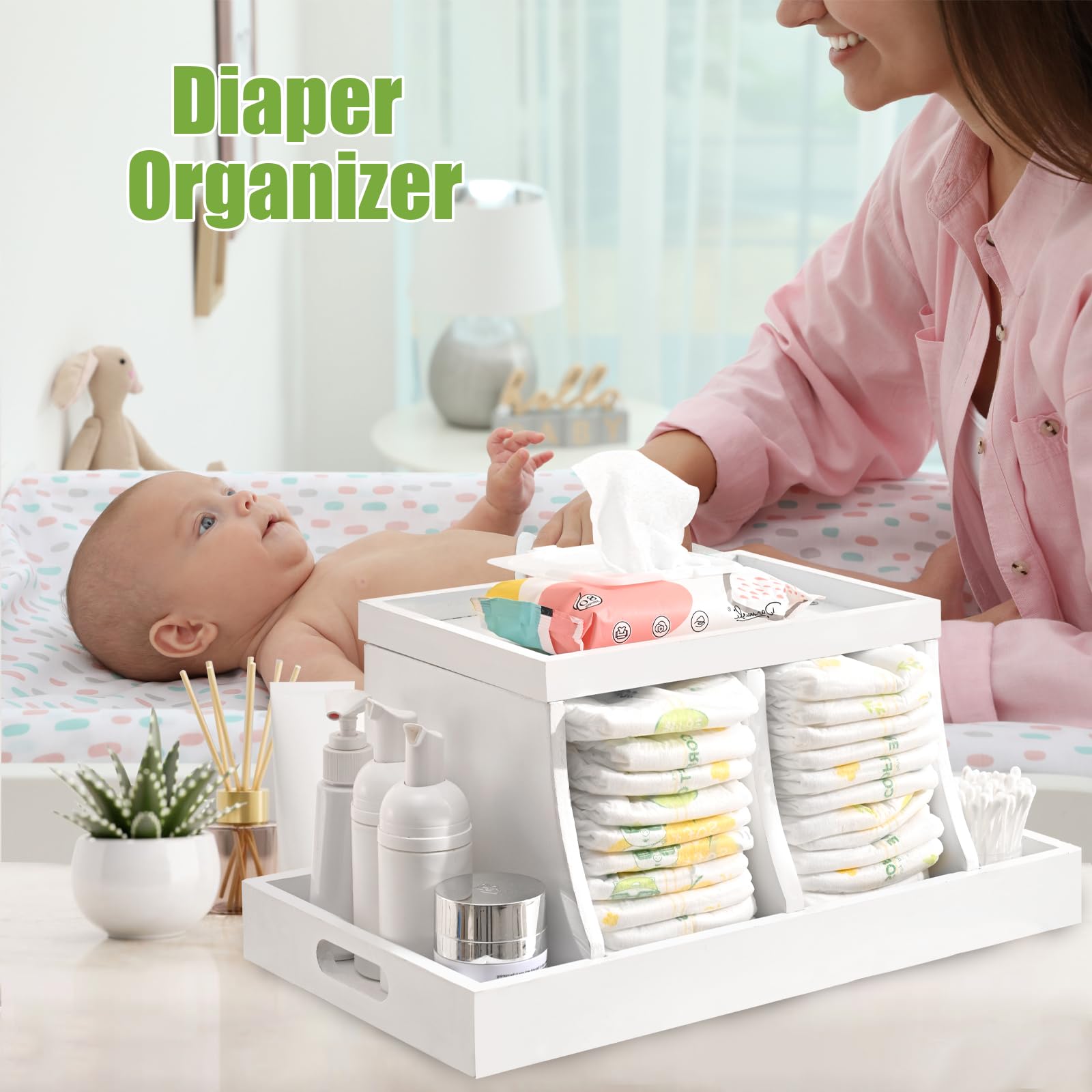 Windel-Organizer, Wickeltisch-Organizer, Wickeltisch-Organizer, Kinderzimmer, Baby-Organizer und Aufbewahrung (weiß, rechteckige Größe)