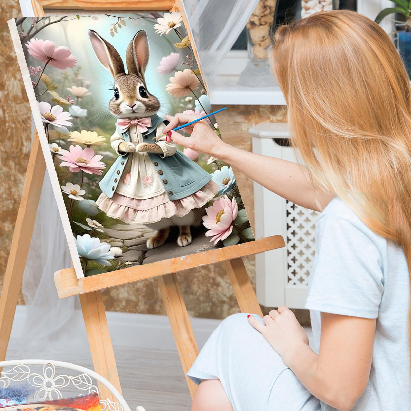 Lxmsja Pintar por Numeros Conejo Adultos con Marco, DIY Cuadros para Pintar Pascua Colorear por Números Lienzos, Pintura Acrilica Manualidades Adulto Decoracion Hogar Pared 20x30cm — view 3