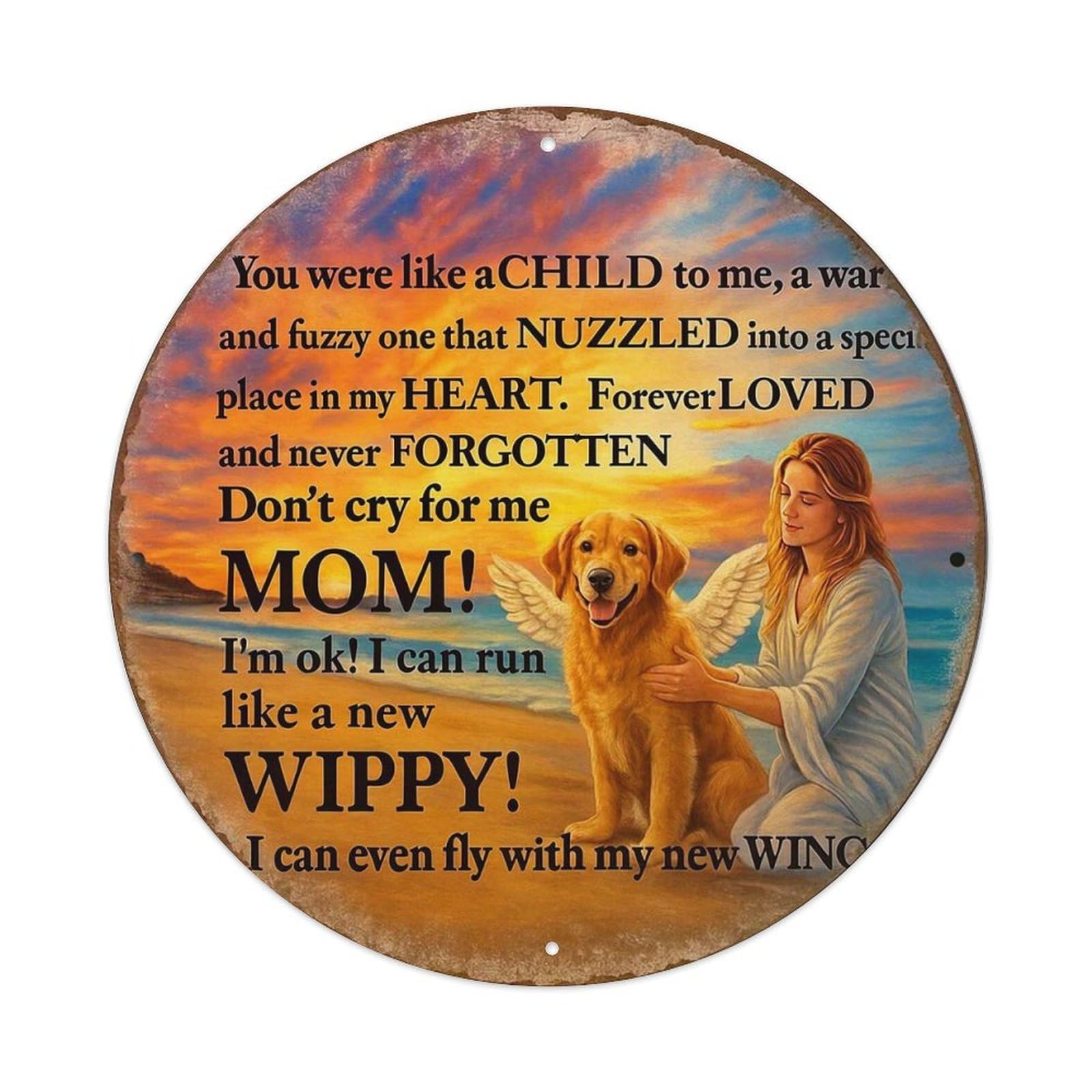 Angel Woman With Winged Dog Metal Tin Sign Plaque