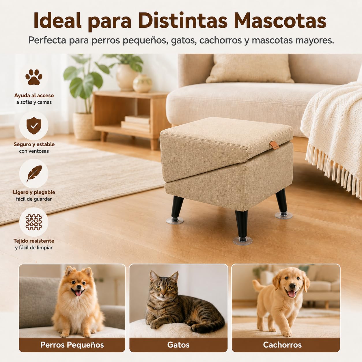 Rampa Plegable Perros con Ventosas, Antideslizante para Cama y Sofá Robusta y compacta Protege Las articulaciones de Mascotas Mayores Ahorra Espacio (Negro y Gris, Versión de Felpa)