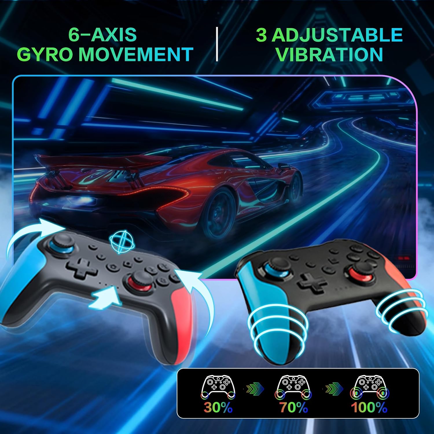 GAMINJA Wireless Controller for Nintendo Switch Lite/OLED,3 Speed HD Dual Vibration Blue/tooth Gamepad Lag Free 6-Axis Motion, 360°Rocker/Turbo/Screenshot Function 600mA Gaming Accessory(Blue)