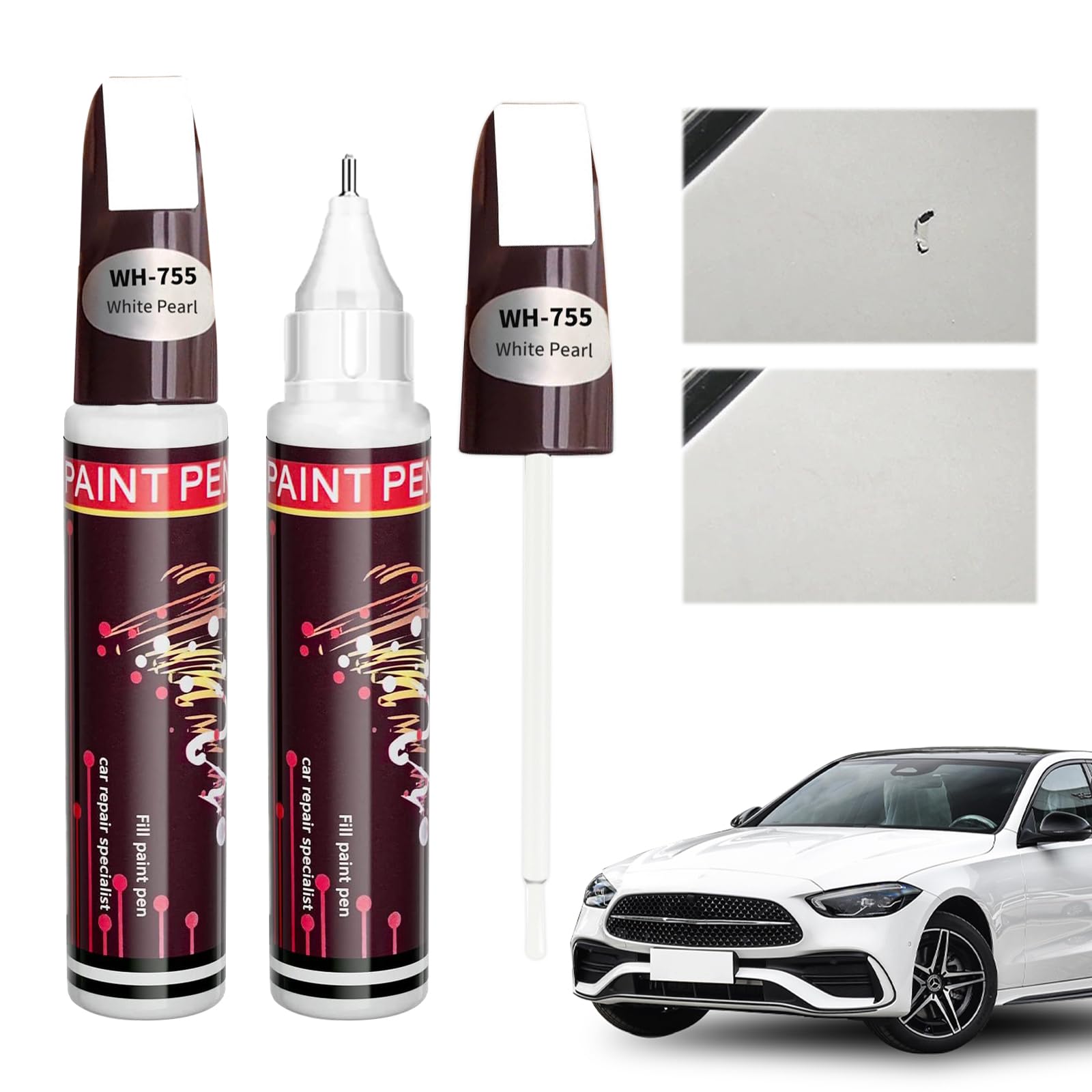 2 Pcs Car Touch Up Paint Pen, White Touch-Up Paints for Cars Repair, Registration Perfect Match Colour