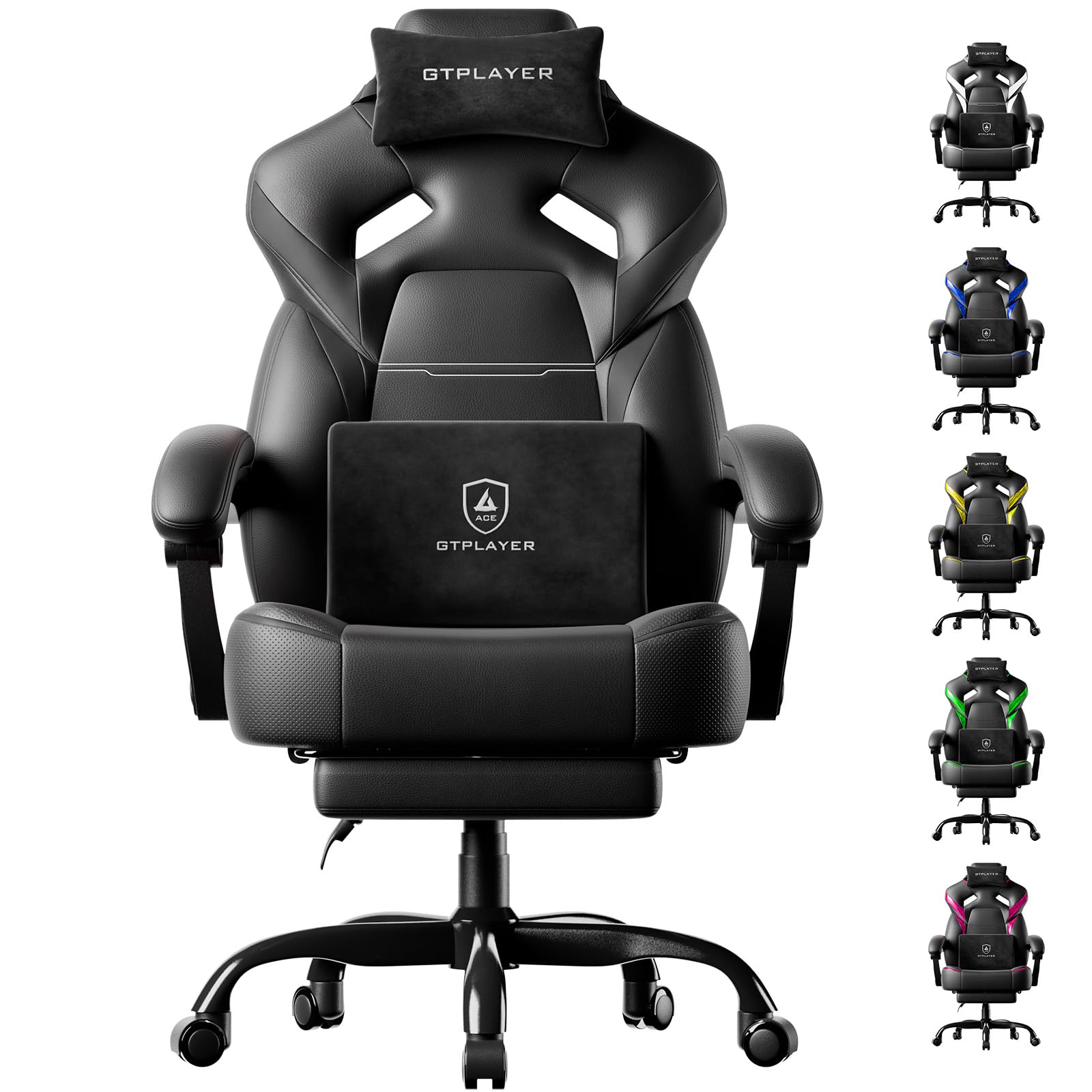 GTPLAYER Gaming Chair for Adults, Big and Tall Gaming Chair with Footrest, Heavy Duty 350 lbs Capacity, High Back, Ergonomic Office PC Computer Chairs