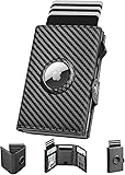 Manmaxim Portmonee Herren Airtag Slim Wallet mit RFID Schutz, Smart Wallet Karten Geldbeutel Herren, Kompakt Air Tag Geldbörse für 12 Karten & 2 Ausweis, Pop-up Portemonnaie mit Münzfach A002 - Schwarz