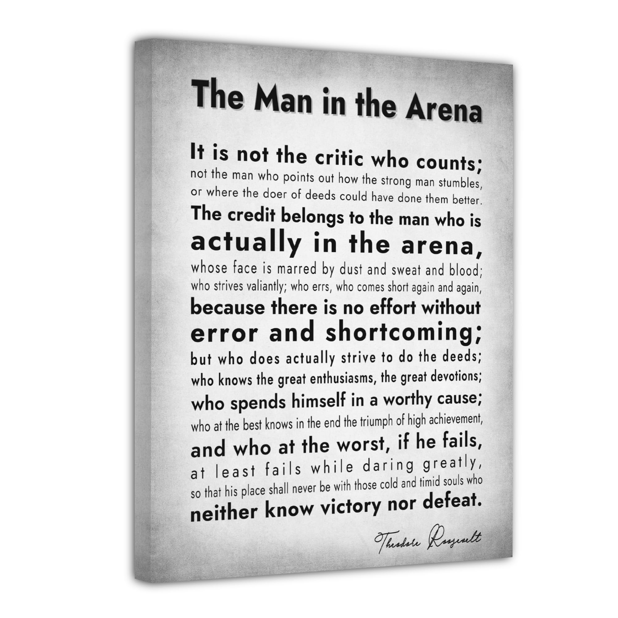 The Man in the Arena Poster Motivational Quote Canvas Print Positive Speech Quotes Posters Inspirational Canvas Wall Art Office Home Wall Decor Gift 12x16Inch (Canvas Framed)