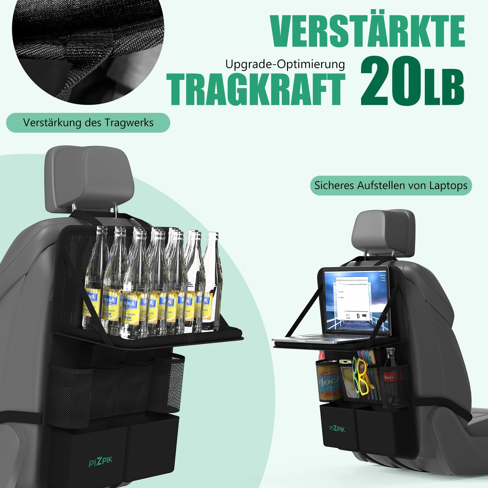 Plzpik Auto Organizer, 2 Große Rückenlehnenschutz, Autositz Organizer Kinder mit Klapptisch, 12 Taschen, Wasserdichter Rücksitzschutz, Auto Reisezubehör (Schwarz, 2 Stück)
