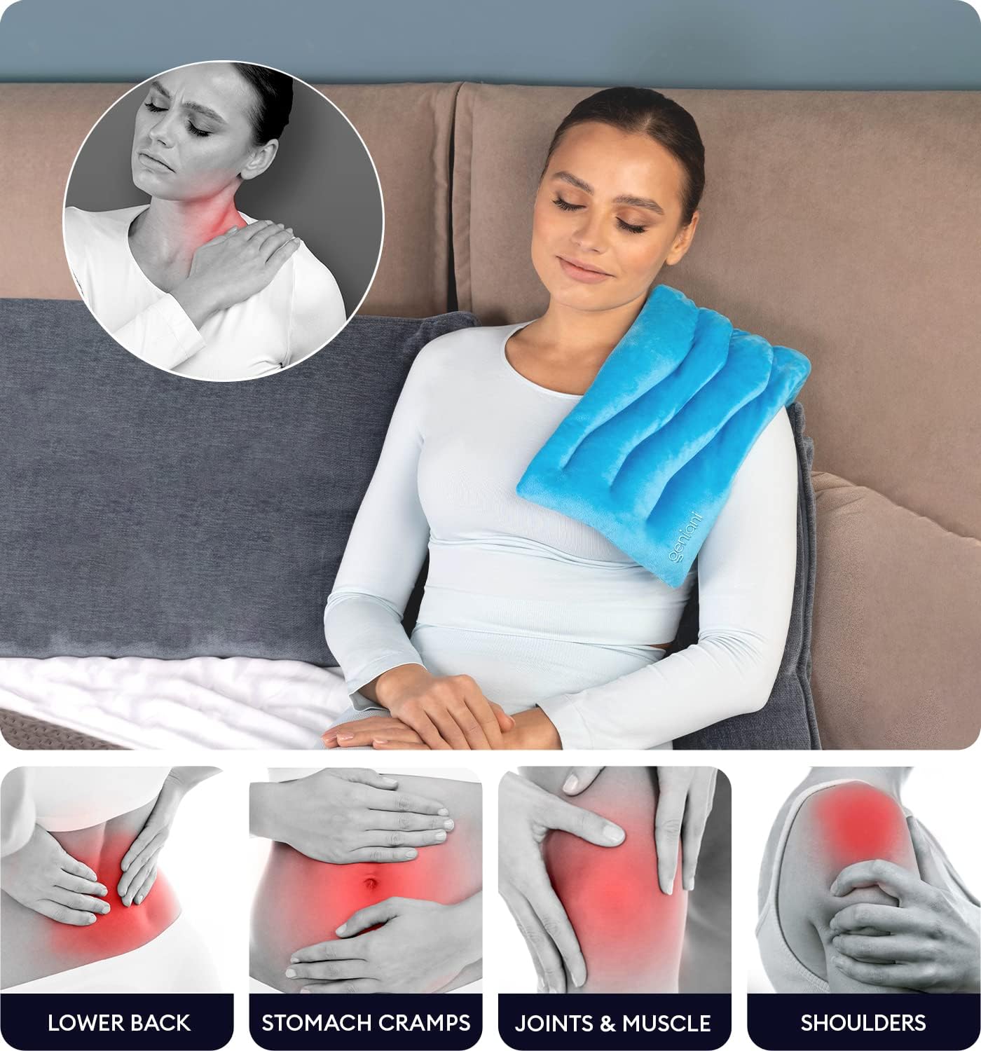 GENIANI Microwavable Heating Pads for Cramps 8"x17", Cordless Microwave Heating Pad for Neck and Shoulders, Knee, Muscles, Joints, Back Pain, Hot Pack for Pain Relief, Hot and Cold (Azure Blue)