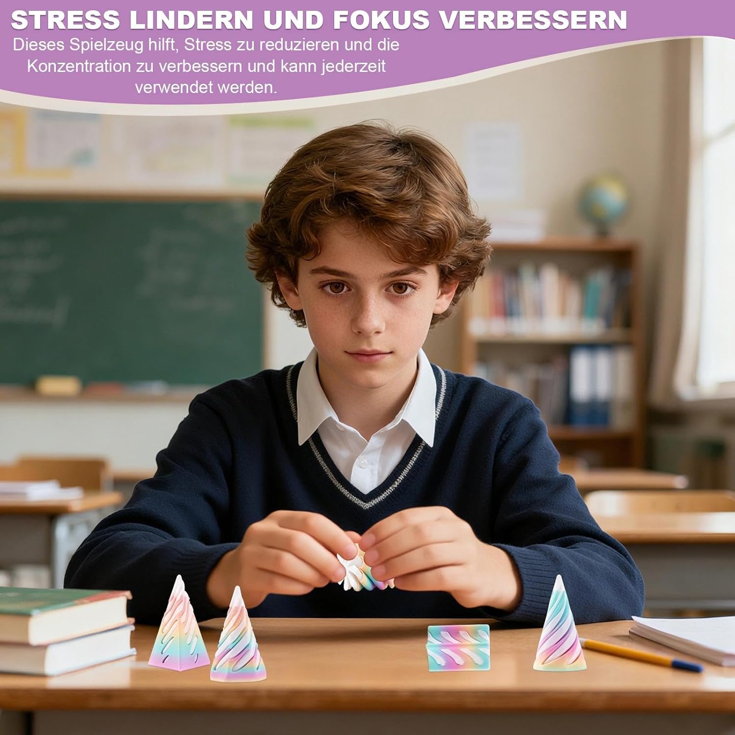 Impossible Cone Fidget Cone, Pack of 6 3D Printing Spiral Cone with 1 Storage Bag, 3D Stress Cone for Adults, Gradient Rainbow Colour, 3D Printed Things for Stress Relief