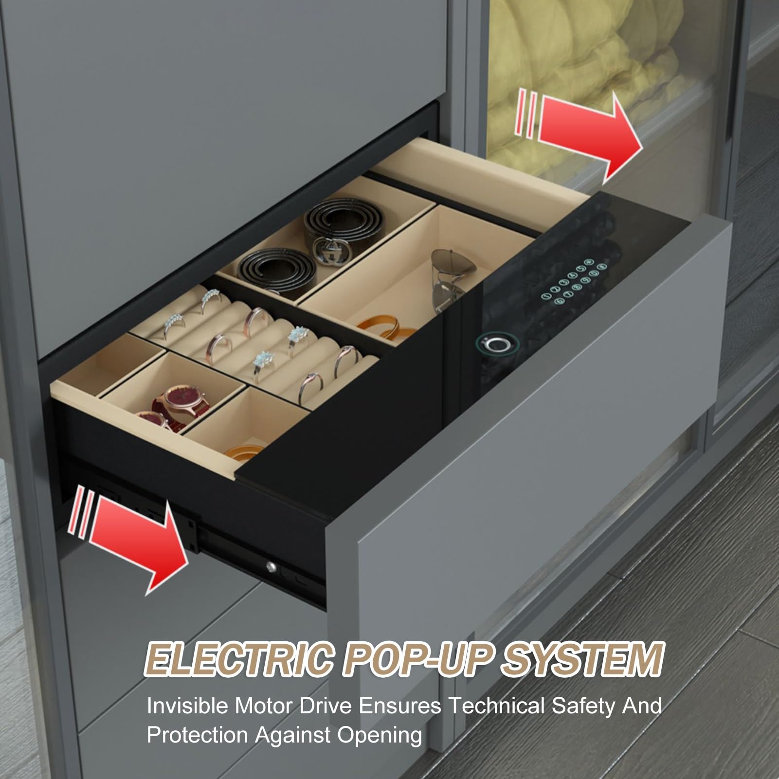 Schubladen-Pistolentresor, Fingerabdruck- Und Passwort-Intelligenter Safe, Für Home Store Nachttisch Schmuck Pistolen-Organizer (S : 76.4cm)