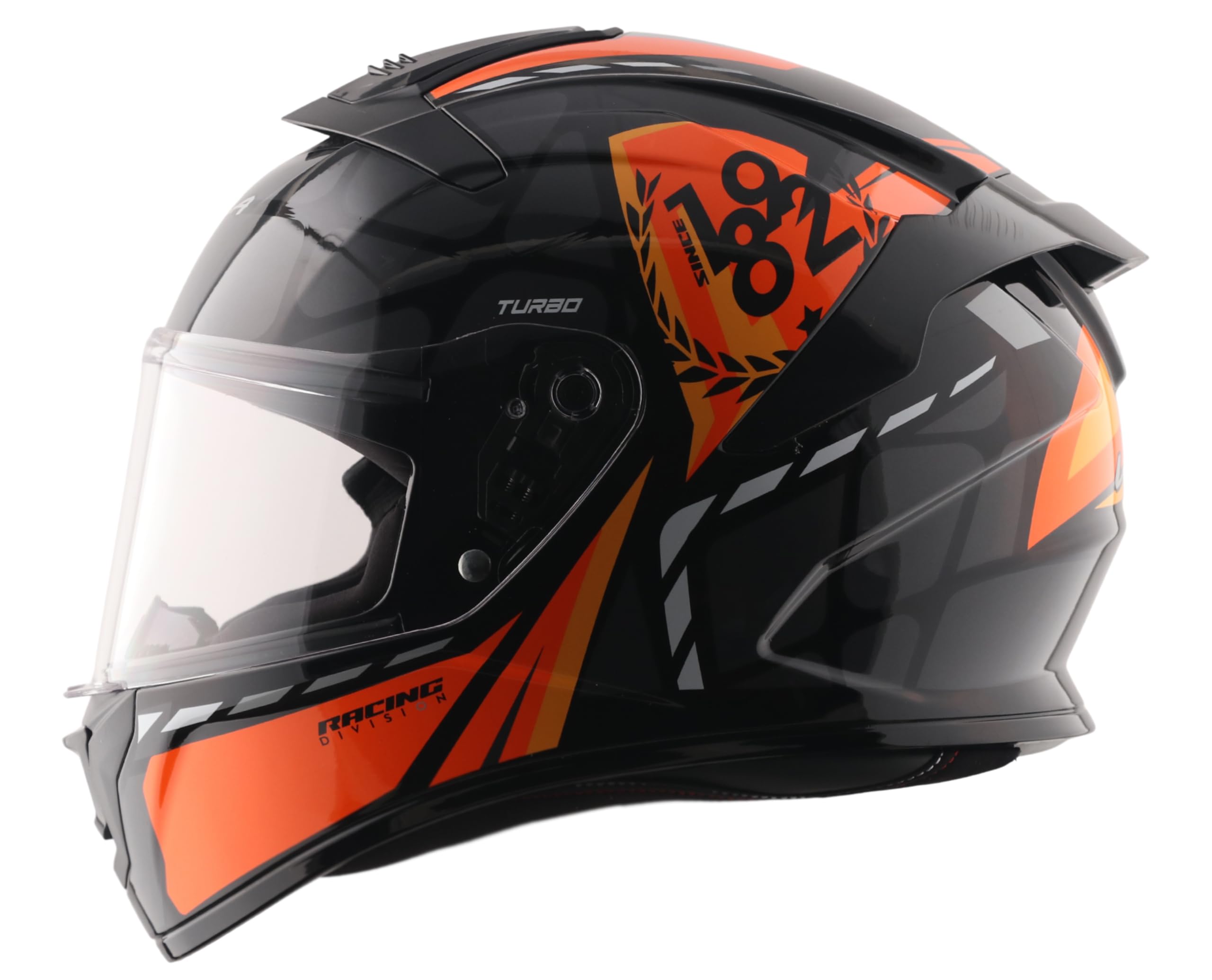 Vega VF-10 Turbo Squad ISI Certified Gloss Finish Full Face Helmet for Men with Clear Visor and Stylish Spoiler-Black Orange-M-image-23