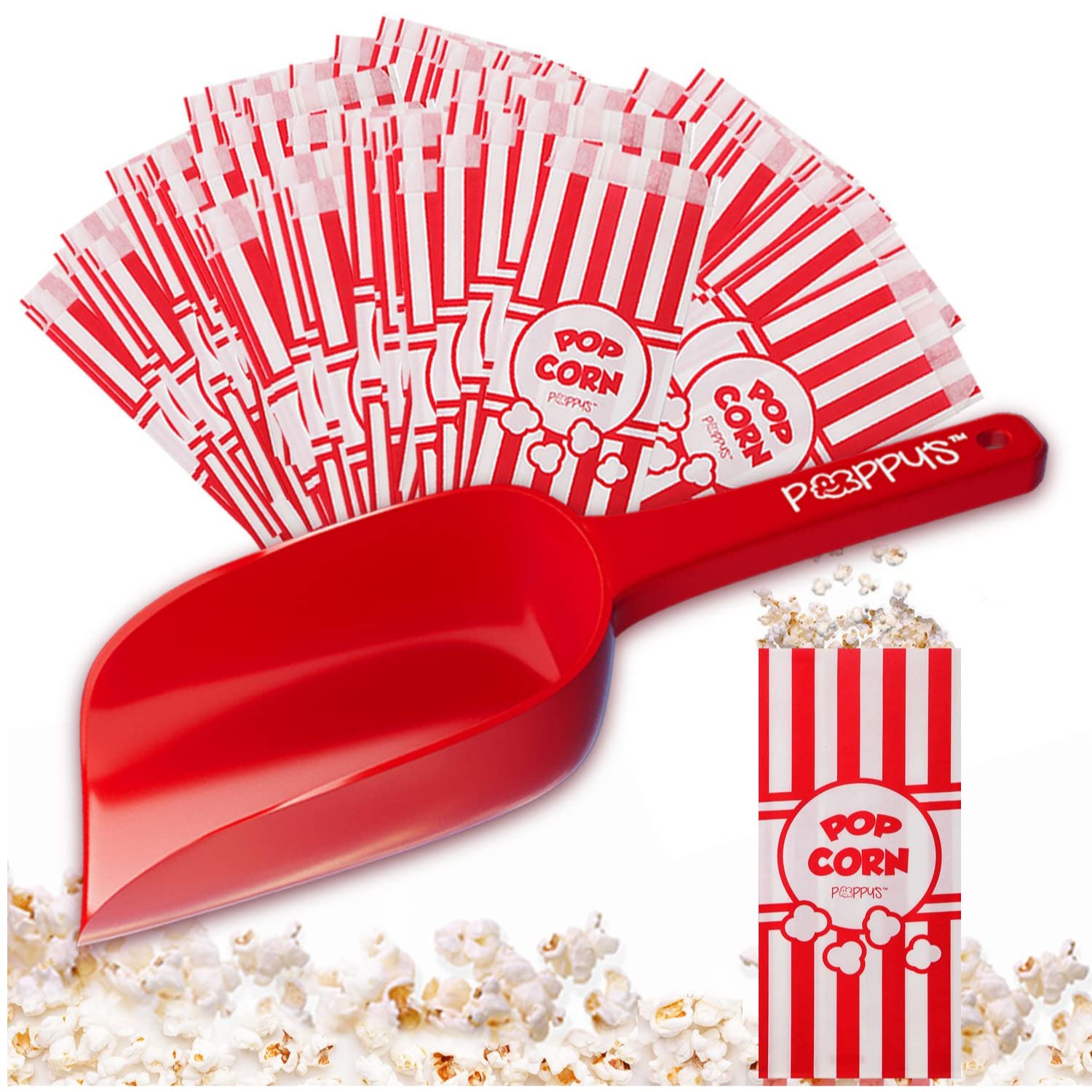 Poppy's Plastic Popcorn Scoop Bundle 200 Bags and Plastic Popcorn