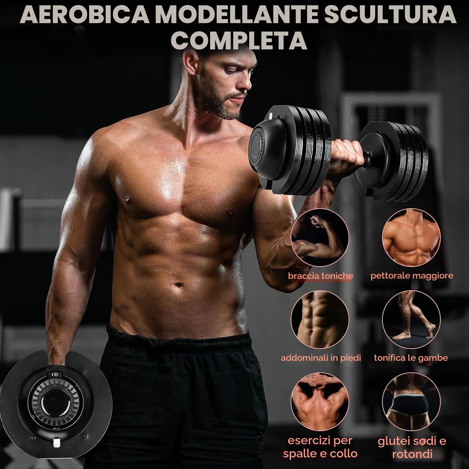 Manubri regolabili 10 kg 20 kg 24 kg manubri singoli o una coppia, con manico antiscivolo, dischi regolabili e vassoio portaoggetti per casa, ufficio, palestra, singolo/coppia