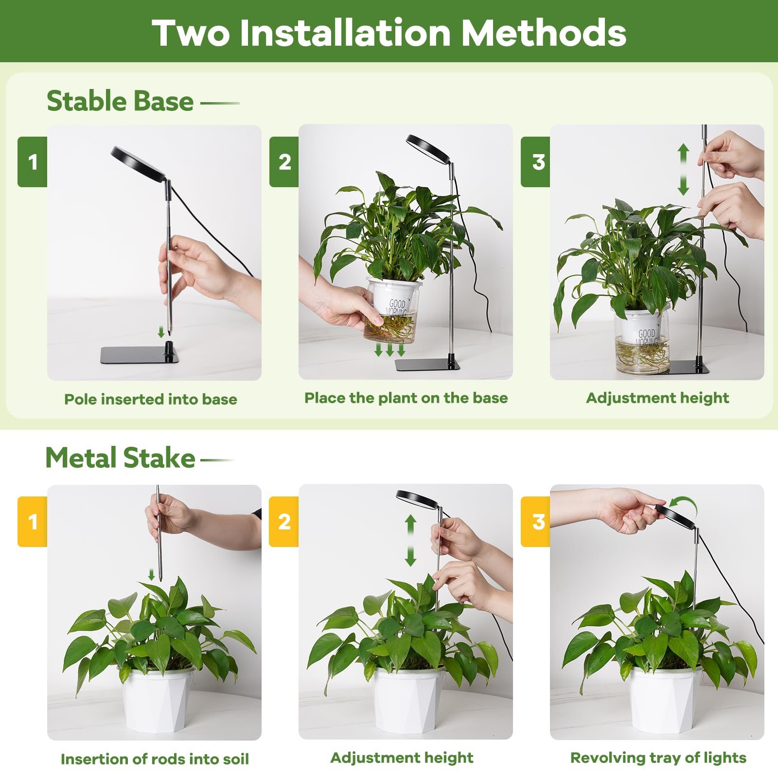 Lámpara LED de Espectro Completo, Growlight, Lámpara para Plantas de Interior con Temporizador 3/9/12H, 10 Niveles de Brillo, 3 Modos, LED 6000K, Ideal para Plantas de Interior(Negro,2 Piezas)
