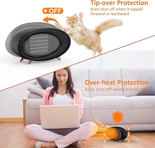 Miniatura 4 de PRSOOY Calentador de espacio, calentador de escritorio de bajo consumo para uso en interiores, calentador de cerámica de calentamiento rápido PTC