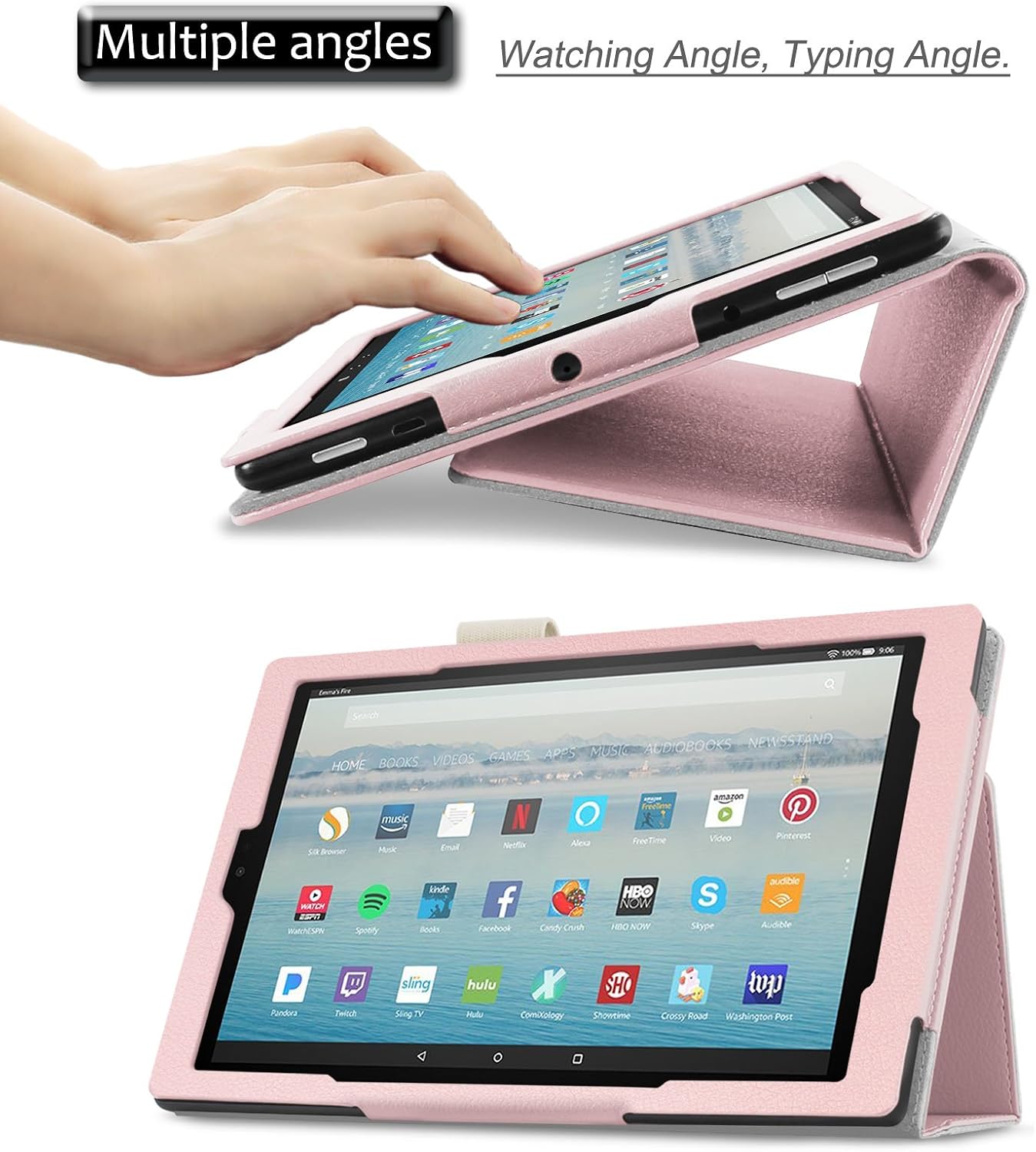 Infiland All-New Fire HD 10 2017 Case - Premium Folio Smart Stand Cover with Auto Wake/Sleep Function for All-New Fire HD 10 Tablet 10.1" (7th Generation, 2017 Release), Rose Gold
