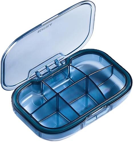 Sukuos Organizador de pastillas de viaje con 6 compartimentos, pastillero diario portátil para bolsillo de bolso, pastillero pequeño fácil de abrir