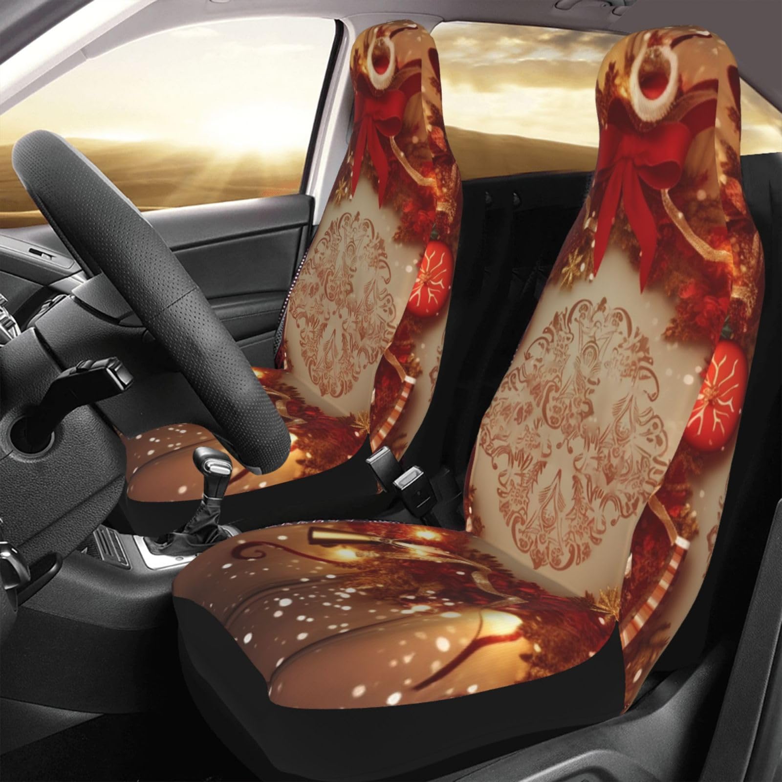 Set di 2 coprisedili anteriori per auto, lavabili, con stampa natalizia, universali, per sedili anteriori, adatti per accessori auto