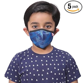 Wildcraft Supermask W95 Plus Reusable Outdoor Respirator Mask with Neckband for Kids - Pack of 5 (Small, Blu_trizi)