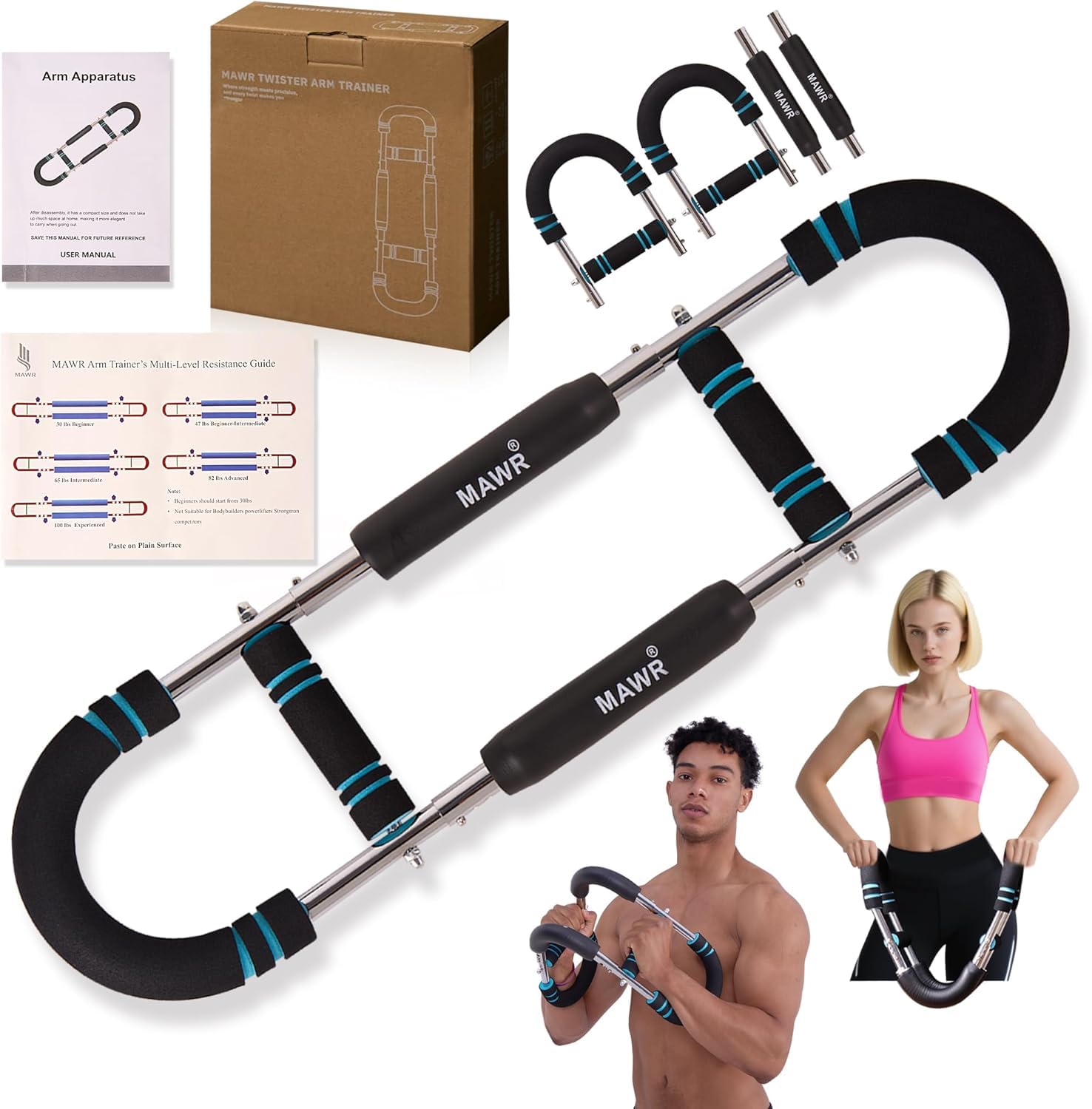 MAWR Adjustable Twister Arm Trainer – 5-Stage Resistance (30-100 lb) Upper-Body Strength, Chest, Biceps & Forearms Exercise Equipment – Portable Home Gym Forearm & Shoulder Strengthener