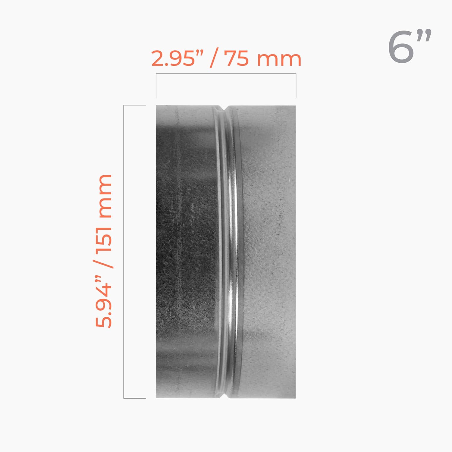 6 Inch Galvanized Steel Duct Coupling (Female Fit) - Round Air Conditioner Duct Connector and Extension - Dryer duct hose - Flexible Exhaust Pipe Adapter - Metal Tube Fitting