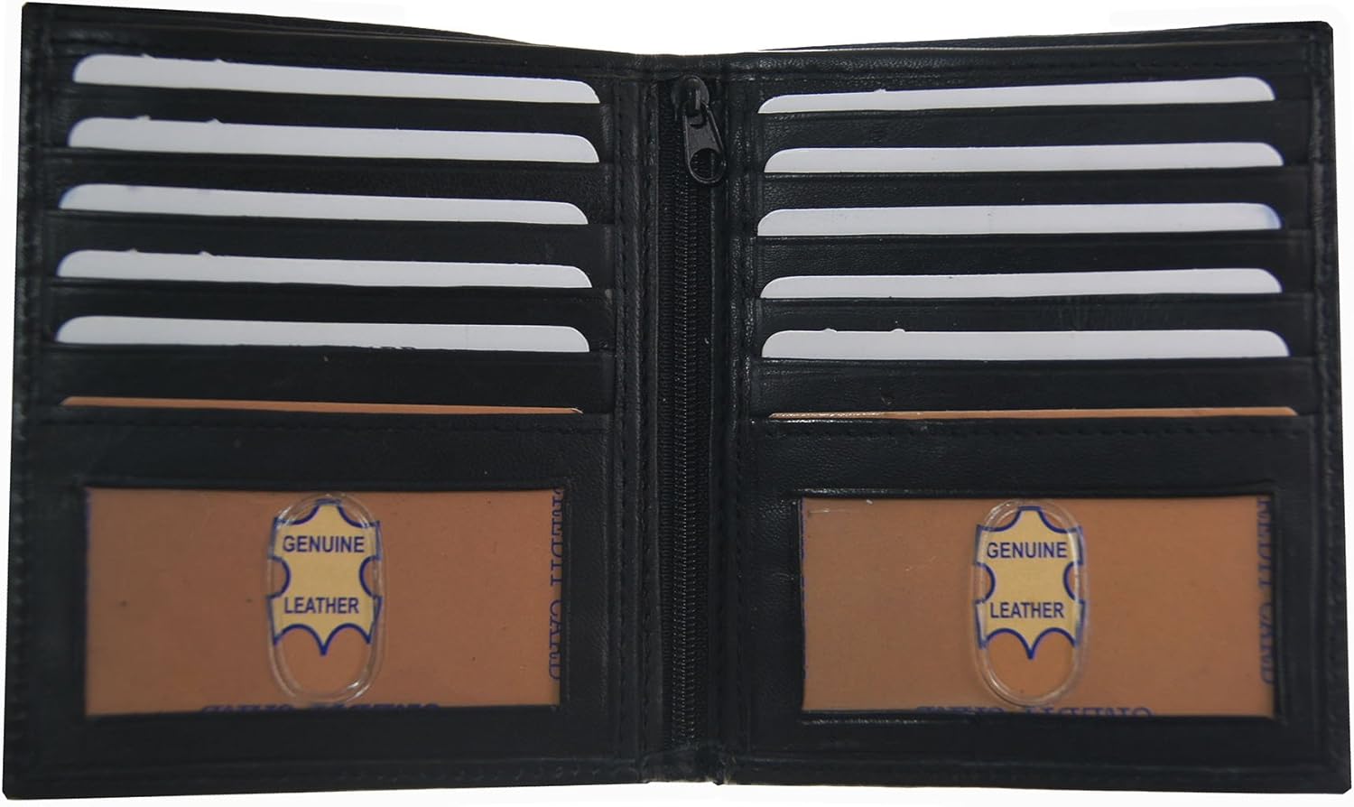 SUN 5101 BK Men's Big Hipster Bifold Leather Wallet Organza Gift Bag, Black