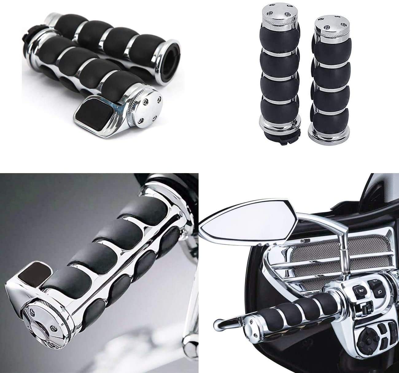 POFET Manopole comode in alluminio billet cromato da 1 "Manopole acceleratore Assistente di crociera da polso per moto Cruiser Chopper Manubrio da turismo - Nero