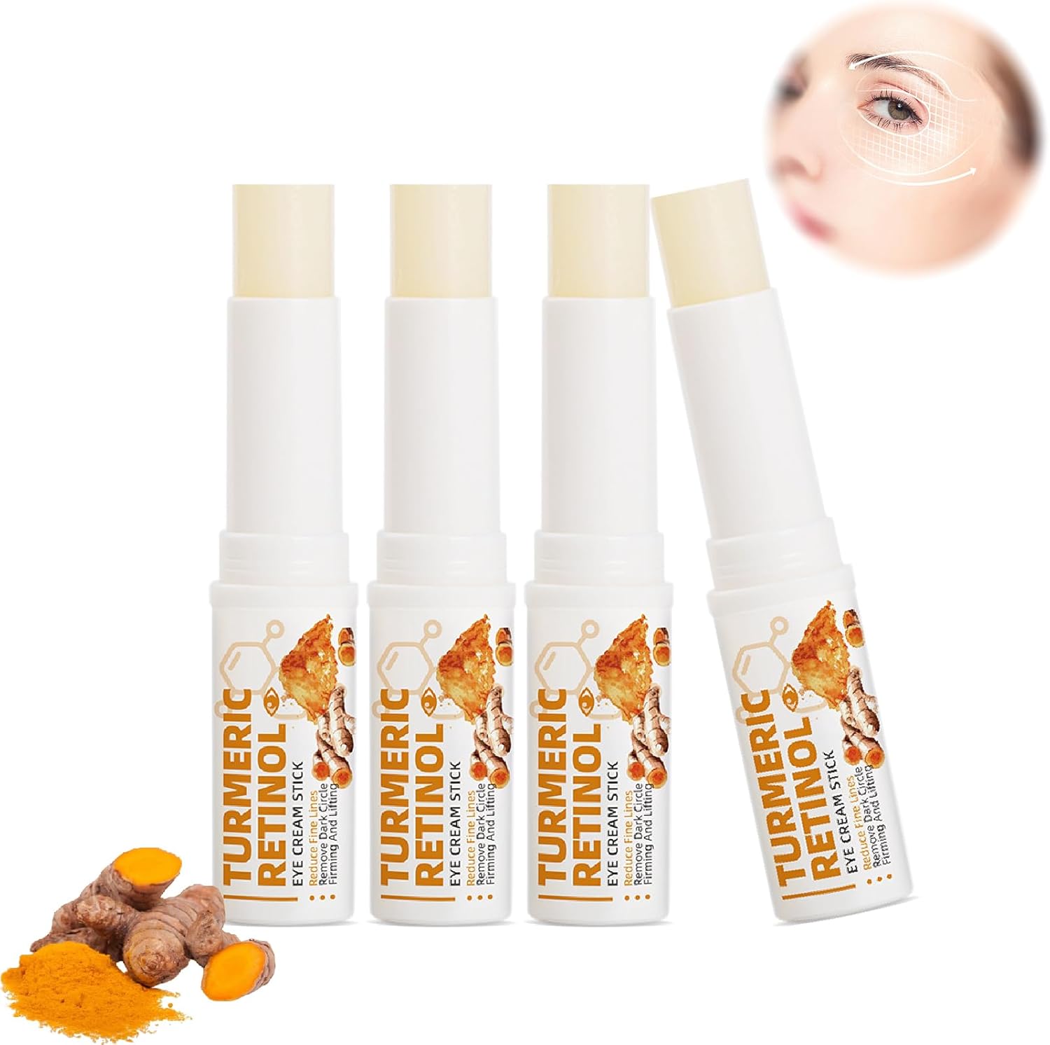 Lumibalm voor onder de oogzakken, Lumistick Eye Serum, Kurkuma Retinol Eye Cream Stick, Kurkuma oogcrème voor wallen en oogzak, vermindert fijne lijntjes (4 stuks)