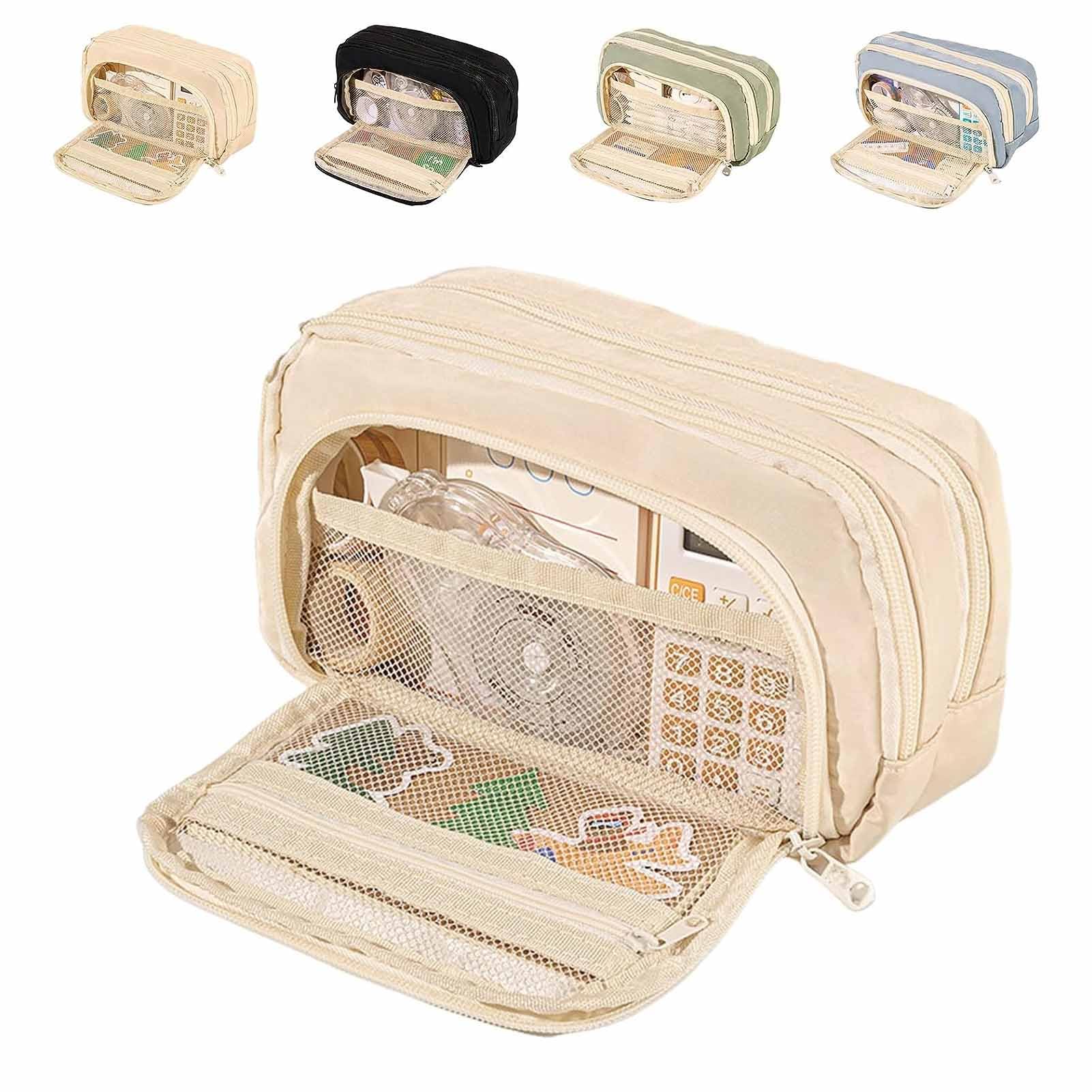 CLOUDEMO Estuche para lápices de Gran Capacidad, 3 Compartimentos, Estuche estético de Almacenamiento Simple, Estuche para lápices de Gran Capacidad (Beige)