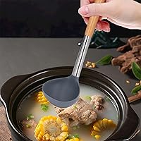 Vista 2 de Cucharón de sopa de silicona, cuchara de sopa antiadherente con mango de madera, cucharón de sopa de cocina resistente al calor, utensilios