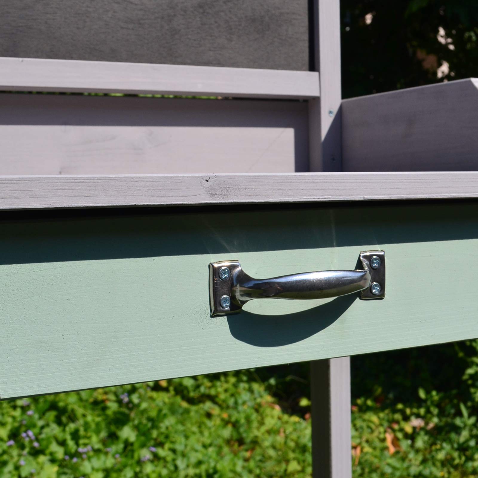 Outsunny - Mesa de jardinería con cajón, estante, fregadero 92 x 42,5 x 119,5 cm. Mesa de plantación de madera maciza, pino pre-aceitado, gris, verde menta