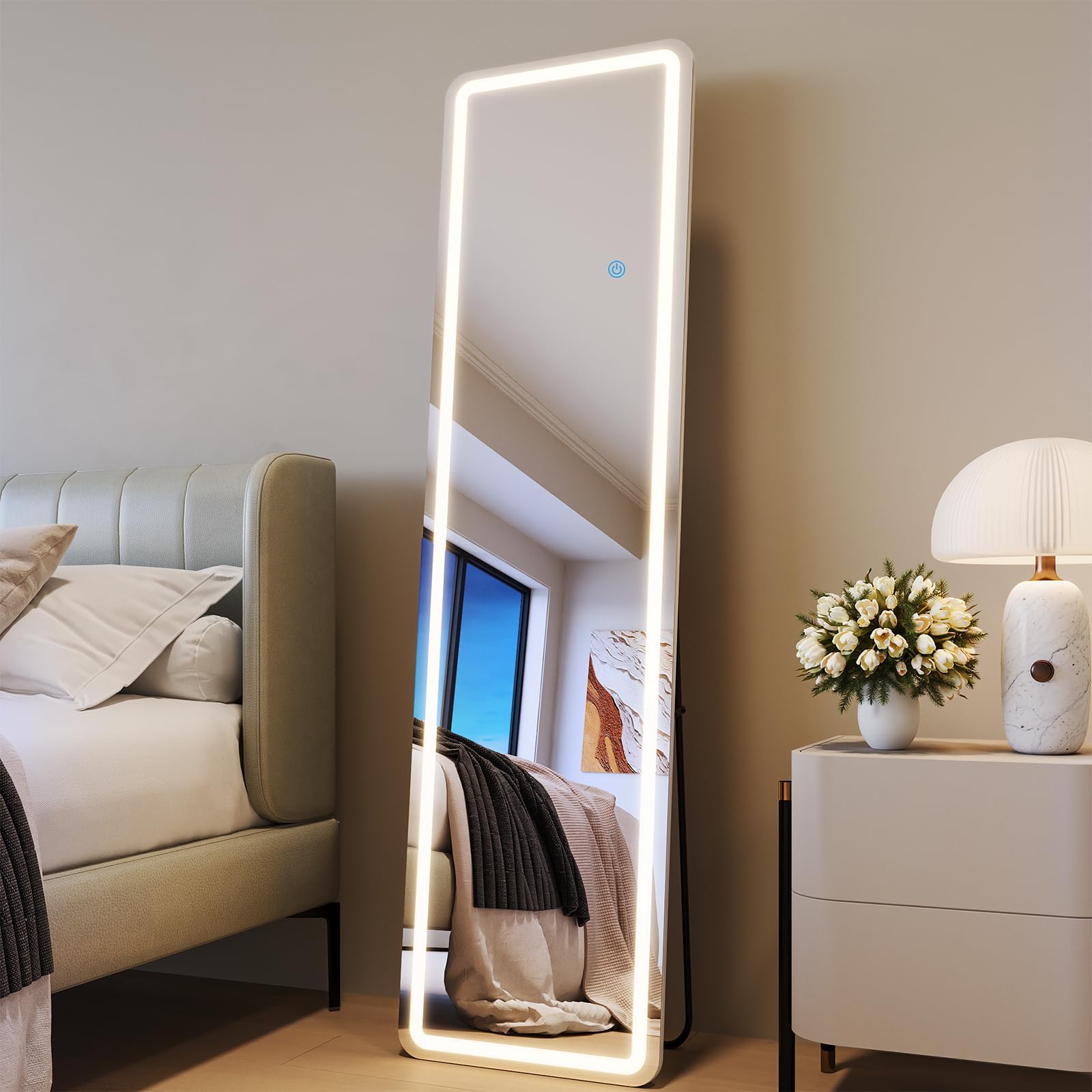 WISSMIELS Full Length Mirror with LED Lights - 16"x 60" LED Mirror Full Length Floor Mirror Full Body Mirror for Bedroom Wall Mounted Free Standing