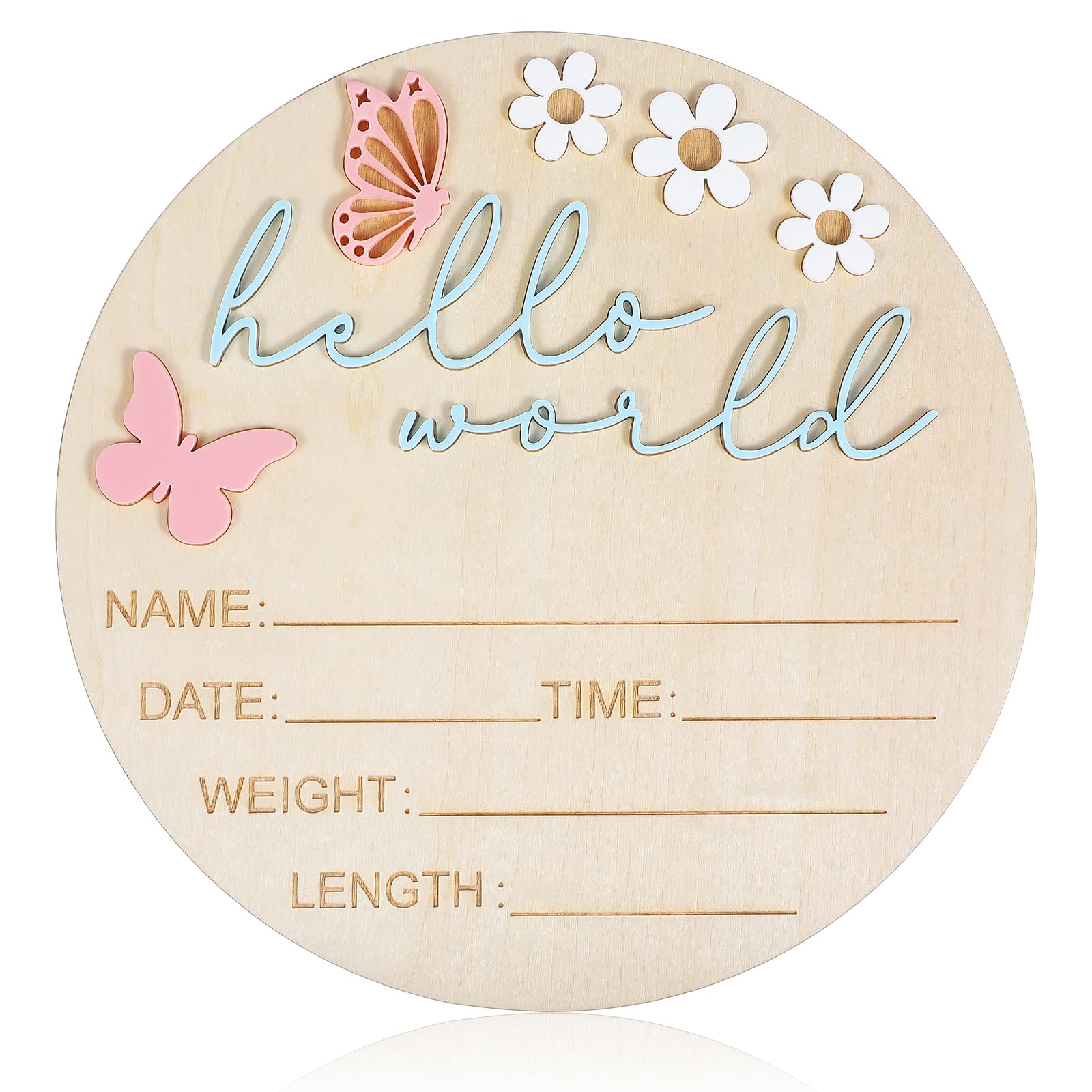 Ajcotahm Meilensteinkarten Baby Holz Schild,Hello World Willkommensschild für Neugeborene,Personalisiert Baby Hallo Welt Ankündigungsschilder,Runde Holz Geburtsanzeige für Schwangere Werdende Eltern