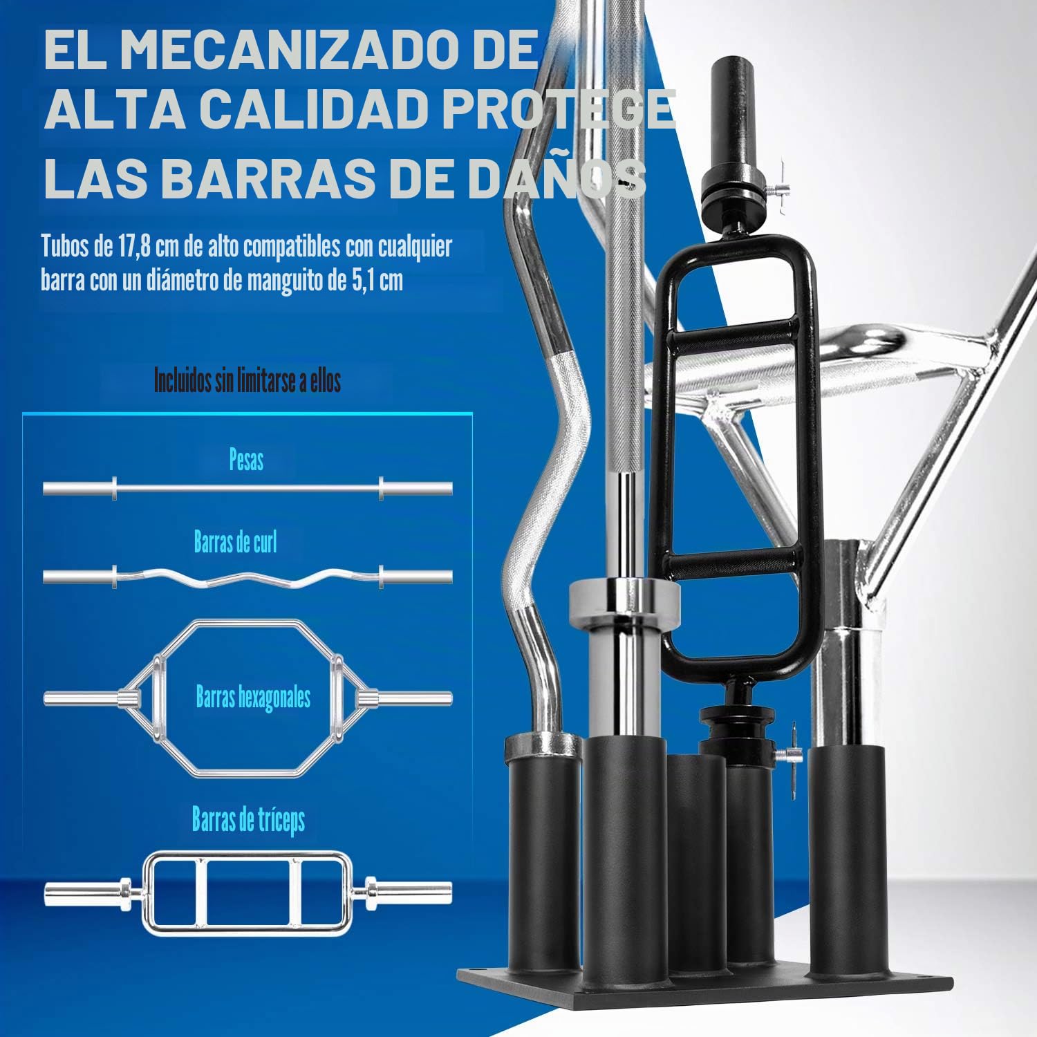 Yes4All Vertical Barbell Holder Stand - Soporte para barras olímpicas - Opcional: Soporte Para 5 Barras o 9 Barras