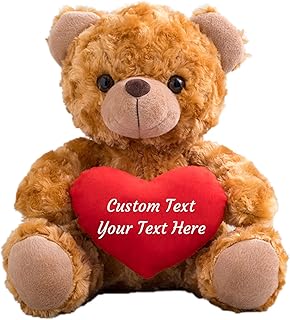 Teddy Bear with Heart for Personalized Text, Personalized Gifts Teddy Bear Plush Custom Teddy Bear Stuffed Animal for Girlfriend/Family for Birthday/Anniversary/Valentines Day(10in-Brown)