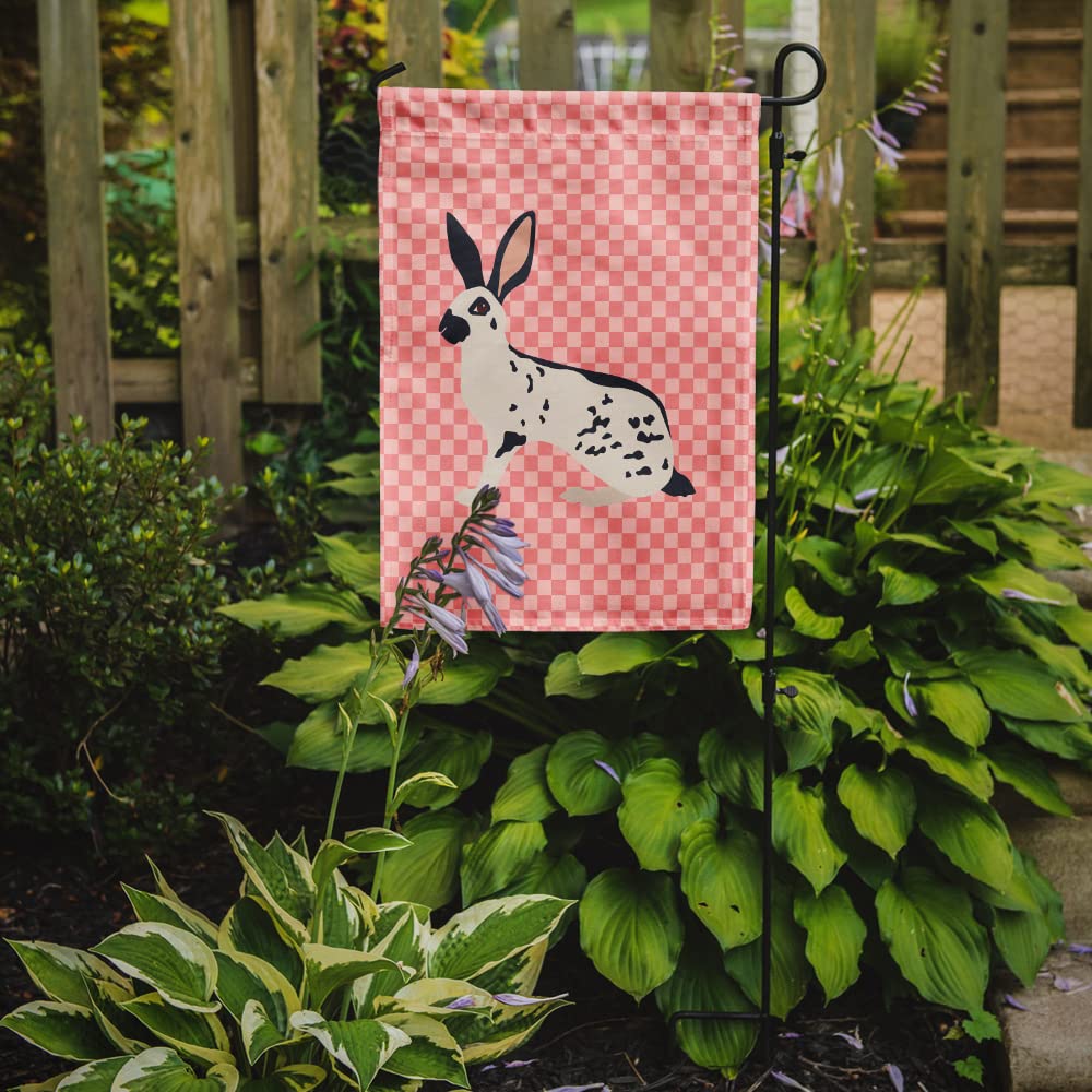 Caroline's Treasures BB7961GF English Spot Rabbit Pink Check Flag Garden Size , Small, multicolor