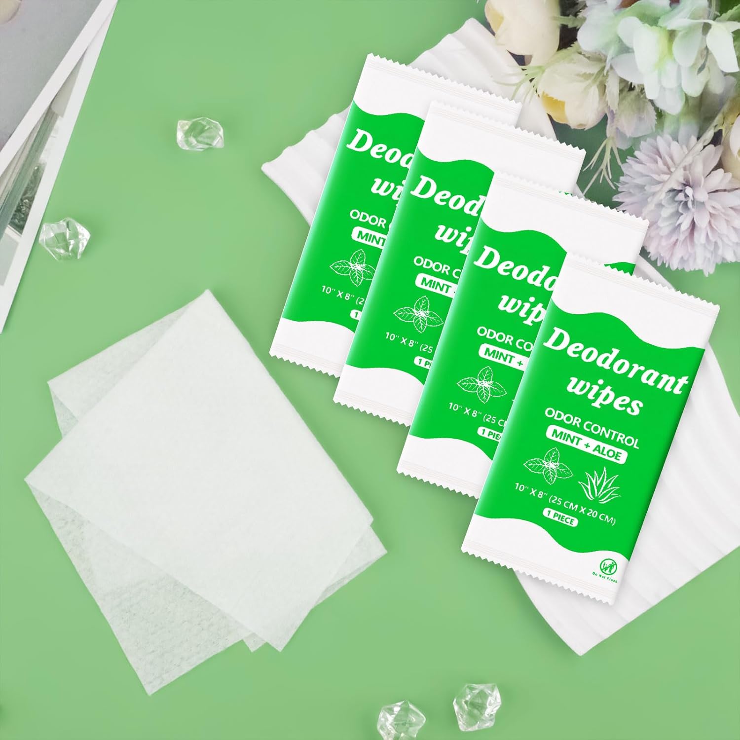 Travel Deodorant Body Shower Wipes Deodorizing Bathing Wipes, Disposable No Rinse Adults Women Men Individually Wrapped Underarm Sweat Antiperspirant Bath Wipe for Travel Camping Gym (Green, 50 Pack) - Image 8