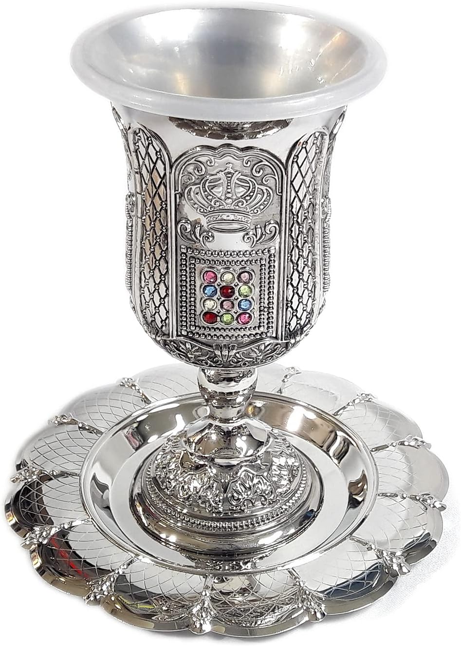 New Jewish Kiddush Cup Goblet with Coaster Judaica Shabbat Hoshen stones
