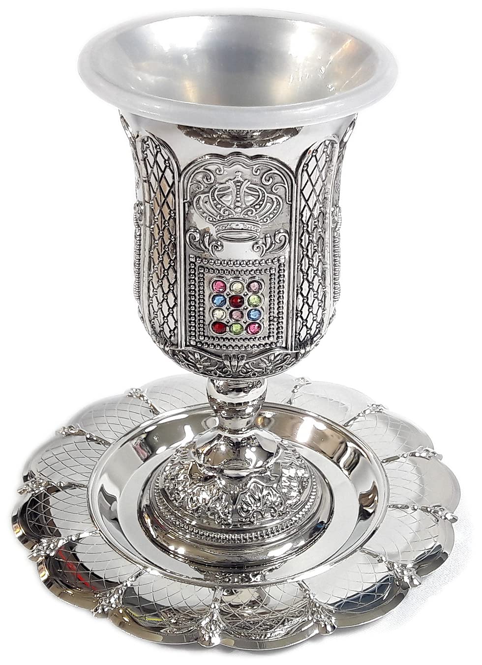 holyland souvenir New Jewish Kiddush Cup Goblet with Coaster Judaica Shabbat Hoshen stones