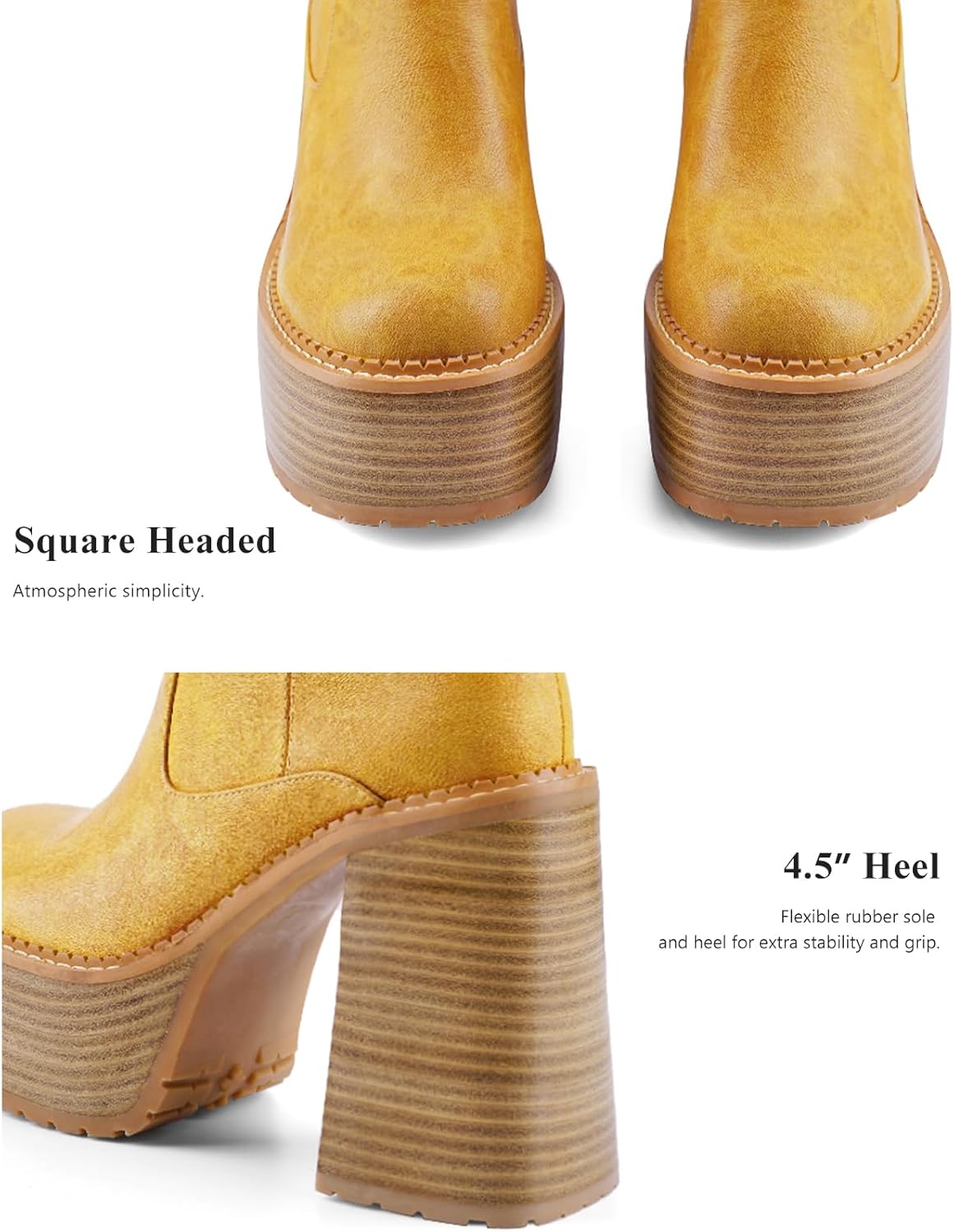 Platform Mid Calf Boots for Women High Heel Block Heel Women’s Tall Boots Square Toe Comfortable Casual Boots Trendy Stylish Shoes - Image 5