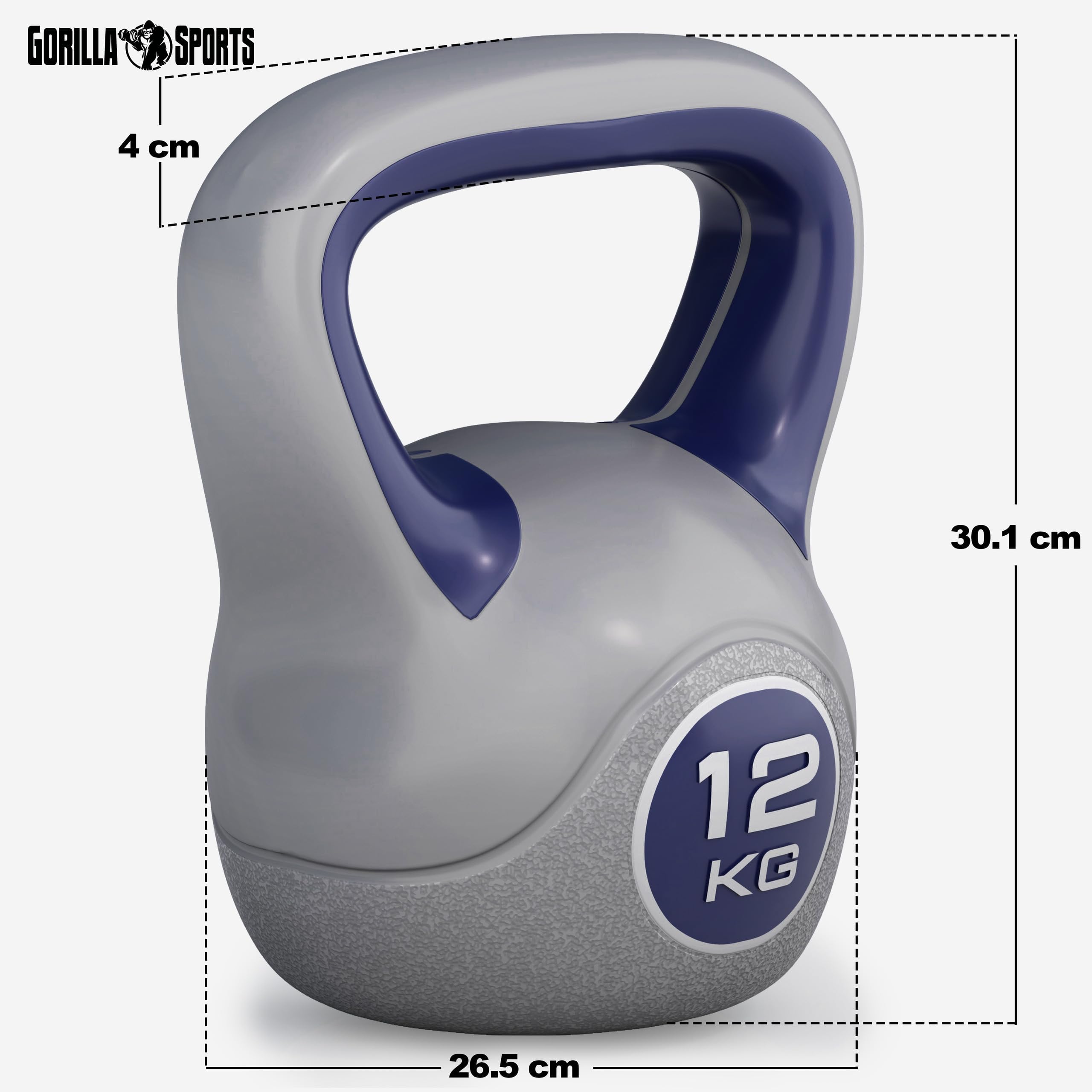 GORILLA SPORTS® Kettlebell 2–20 kg, Kunststoff, einzeln oder als Set | Bodenschonende Kugelhantel mit Kunststoffummantelung, mit oder ohne Ablage; für Home Gym, Fitness und Krafttraining