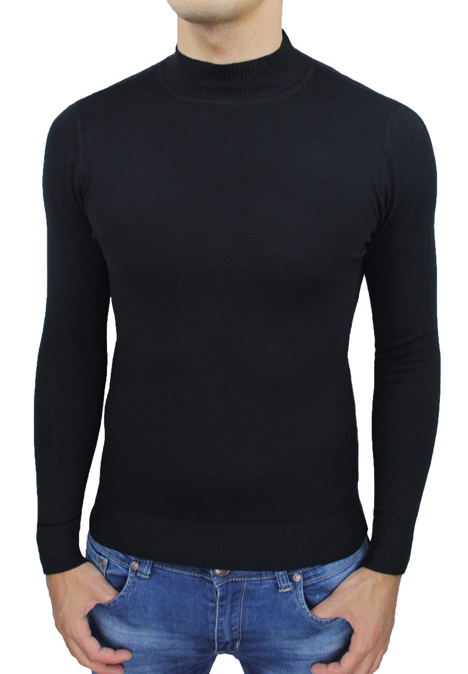 Pull homme noir col rond vêtement d'hiver chaud taille S - 2