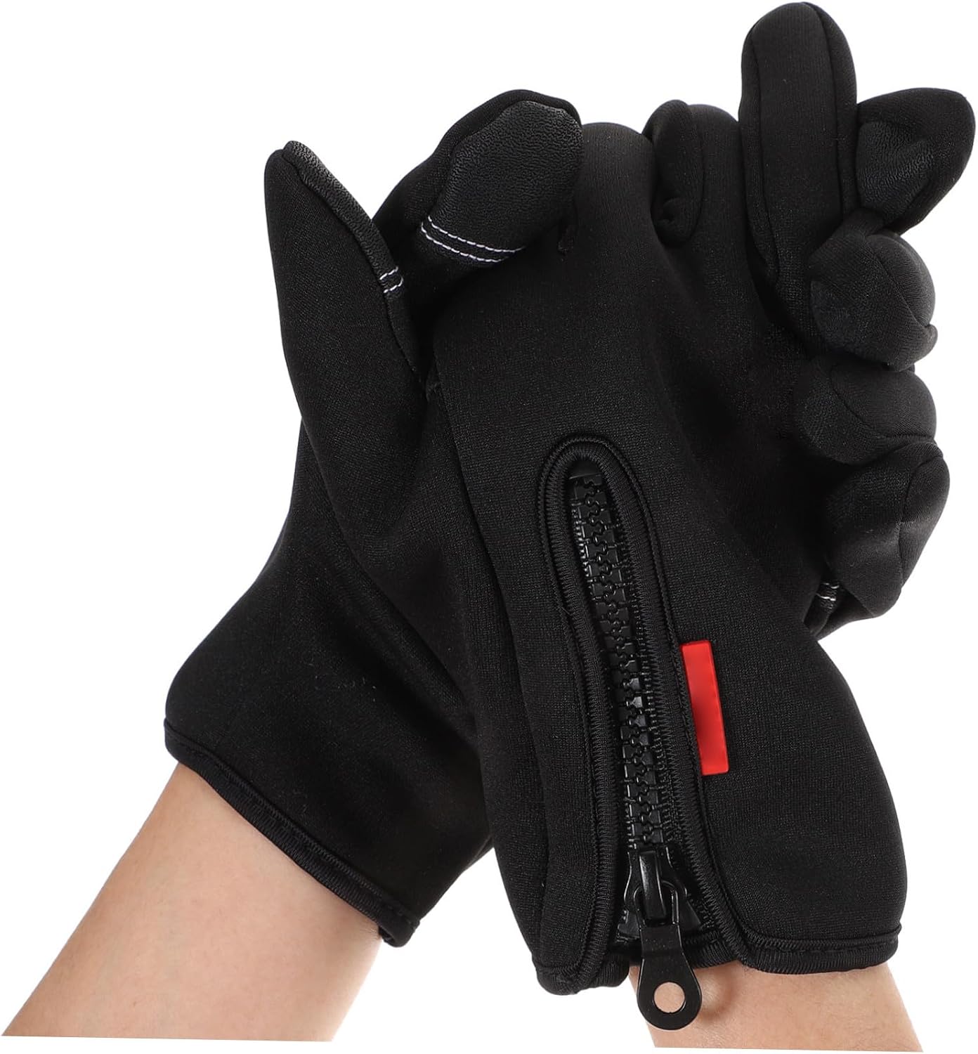 Mikinona Winter Fishing Gloves with Windproof Zipper, Touchscreen Thermal Outdoor Warm Mitts, Anti-Slip Thickened Riding and Hiking Gloves for Men and Women (Size L)